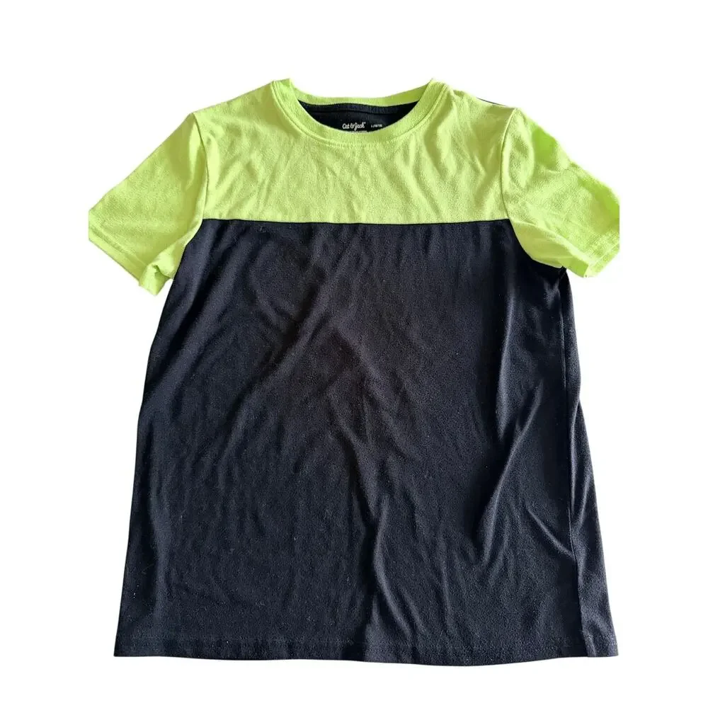 Cat & Jack Boys Color Block Green & Black Pajama Top Large